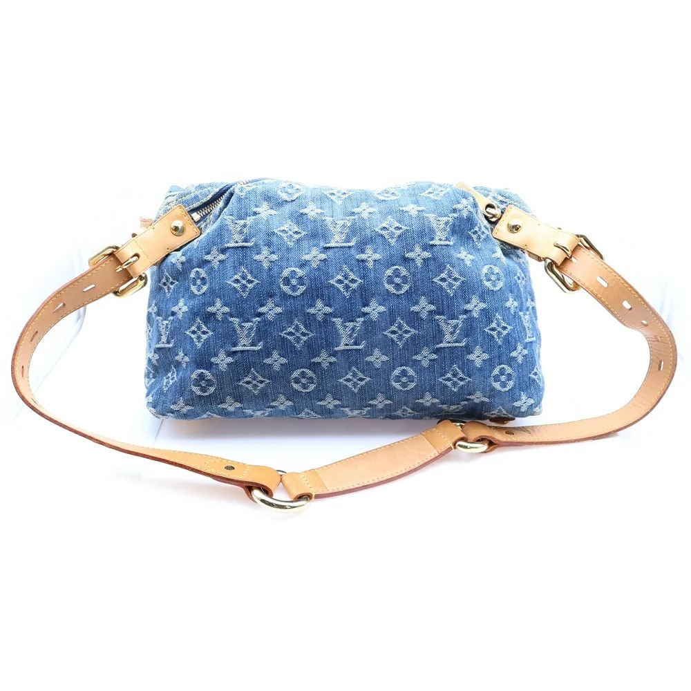 Louis Vuitton Denim Handbag Bag Blue Indigo Brown Baggy Shoulder